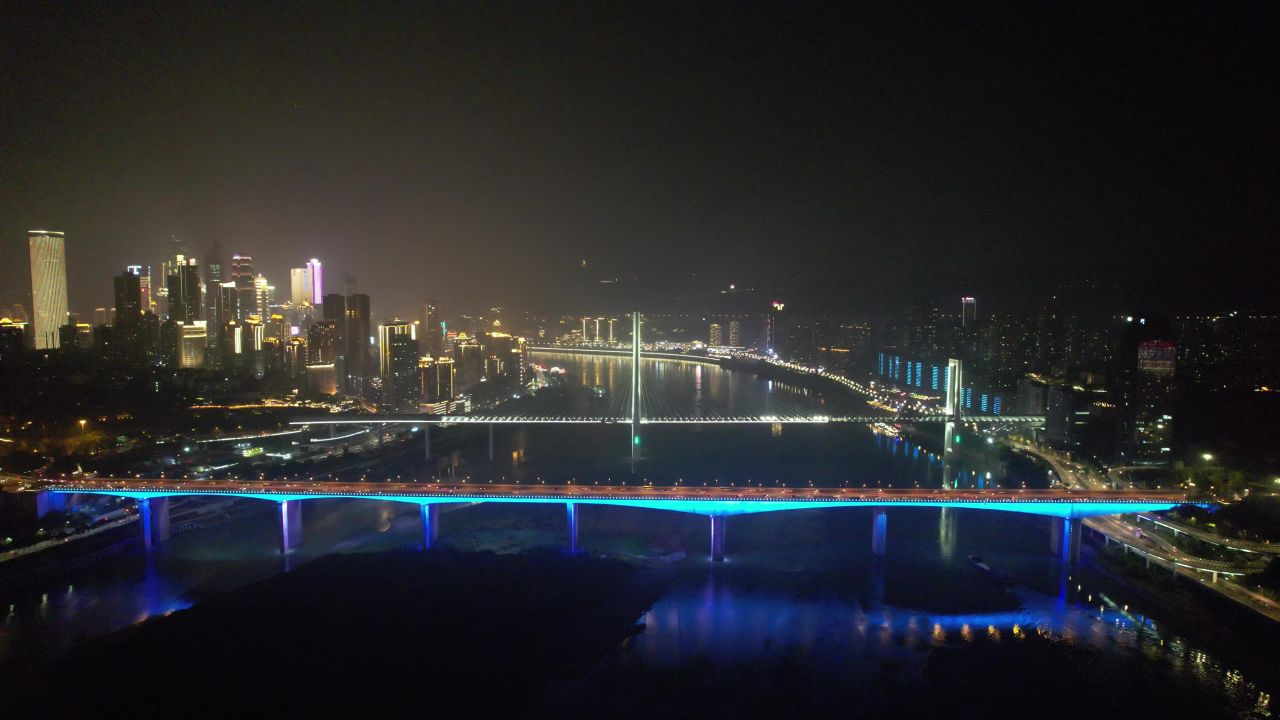 重庆长江大桥夜景交通航拍