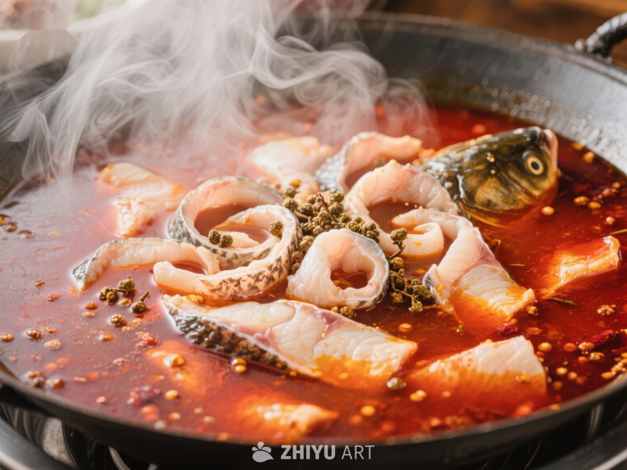 麻辣鱼片热锅，香气四溢 424