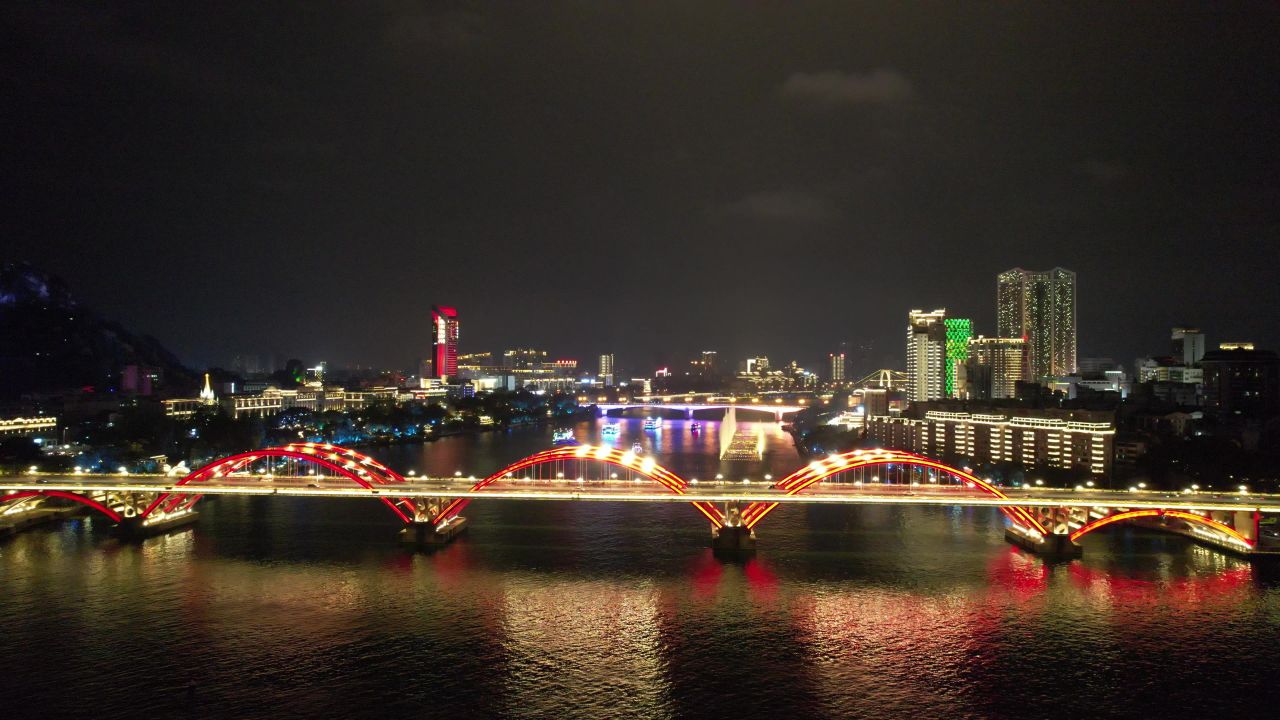 广西柳州柳江夜景文惠桥夜景灯光