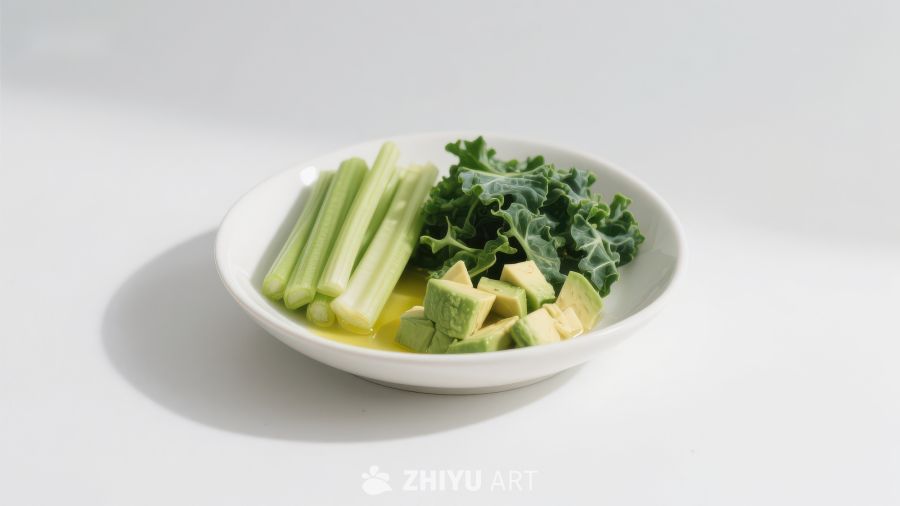 绿色蔬菜沙拉配鳄梨和芹菜