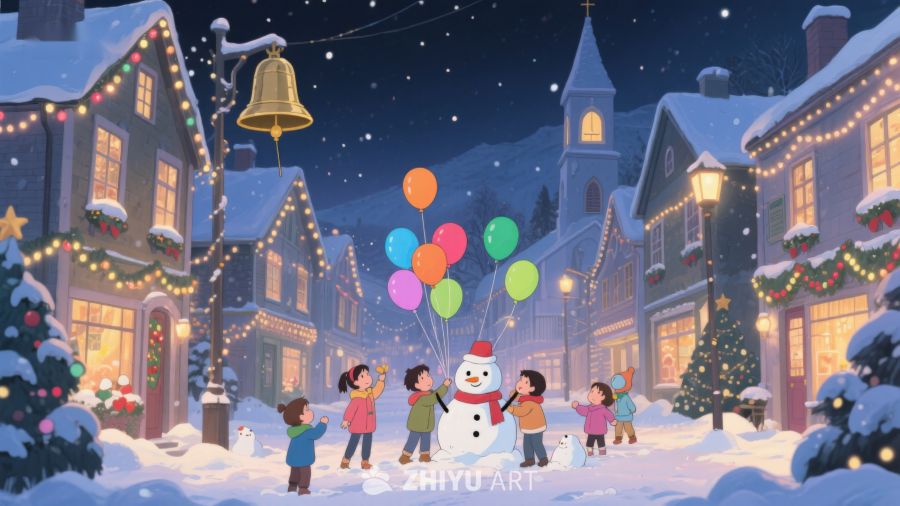 冬夜雪地里的欢乐圣诞场景 106