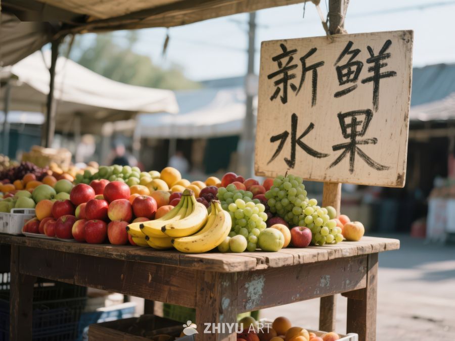 新鲜水果摊位，色彩缤纷的水果陈列 644