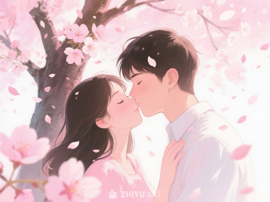樱花树下情侣亲吻 1114