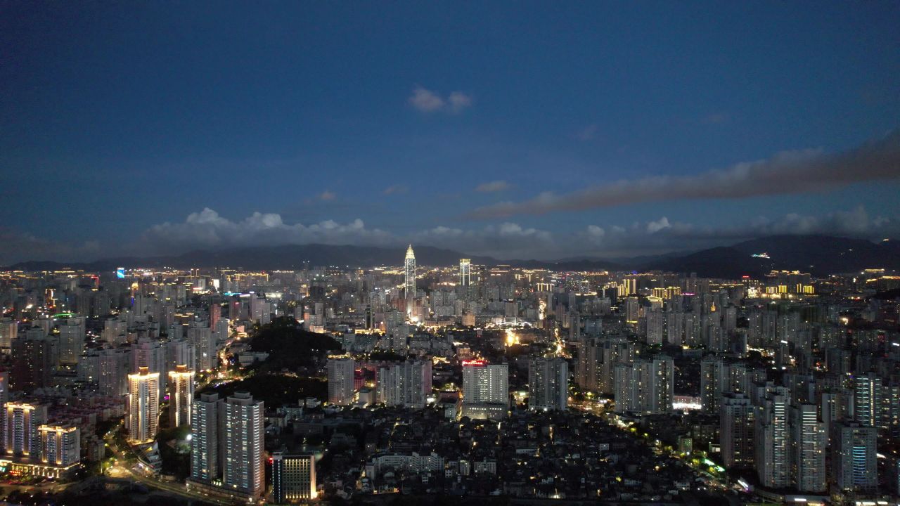 浙江温州城市夜景灯光航拍