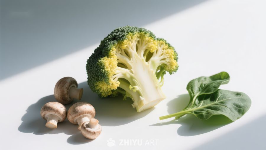 新鲜蔬菜与菌类静物展示