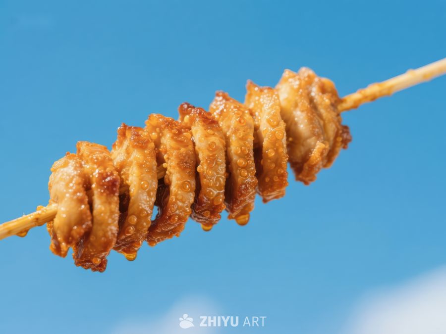 烤鱿鱼串特写