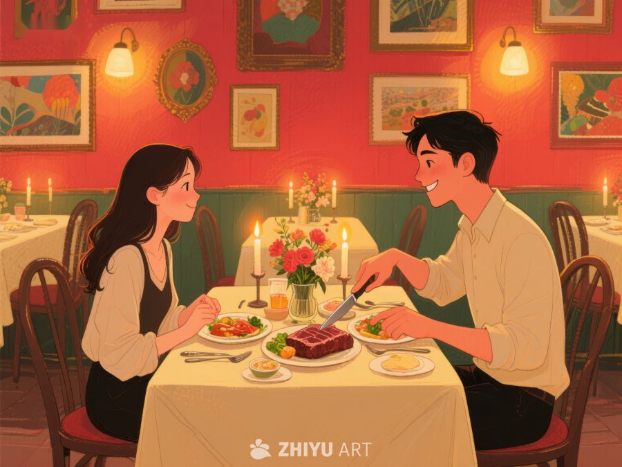 情侣在温馨餐厅共进晚餐 584