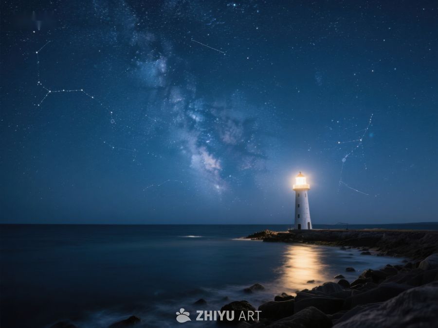 夜空下的灯塔与银河 294