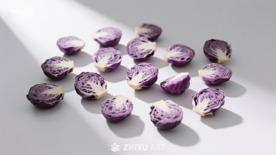 紫甘蓝切片排列展示
