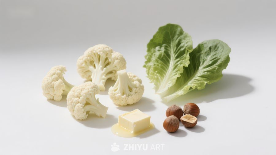 花椰菜生菜坚果黄油静物