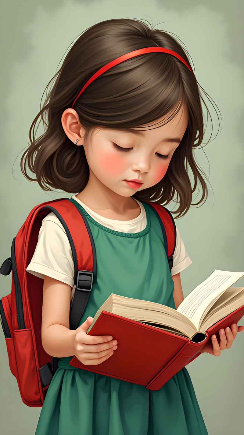 一个女孩正在读书看书卡通女孩 3