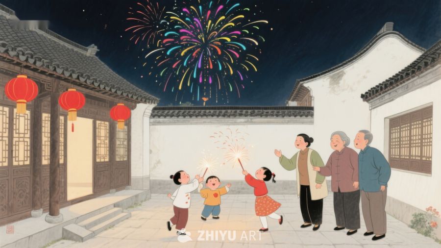 家庭欢聚夜，烟花绽放时 486