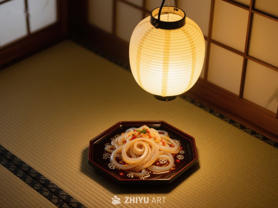 日式室内灯下摆放的美食 1336