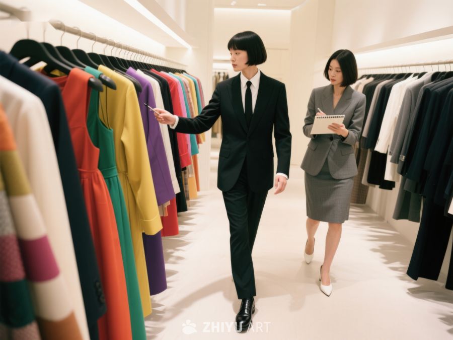 时尚店中两位女性讨论服装 371