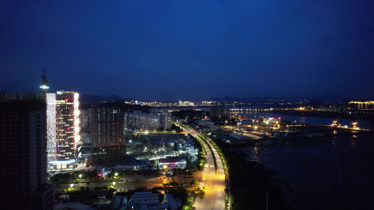 福建泉州城市夜景东海CBD夜景灯光航拍