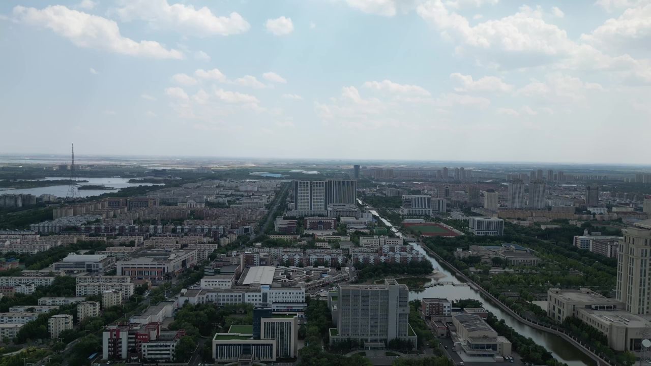  航拍山东东营城市建设城市风光