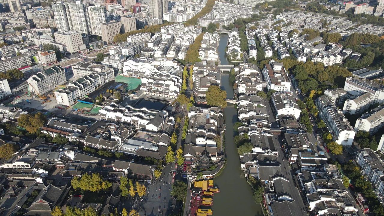 航拍南京秦淮河夫子庙历史文化建筑 