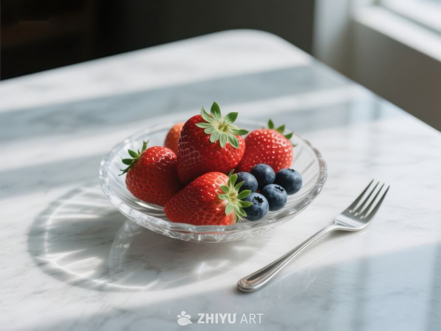 新鲜草莓蓝莓置于透明碗中 514