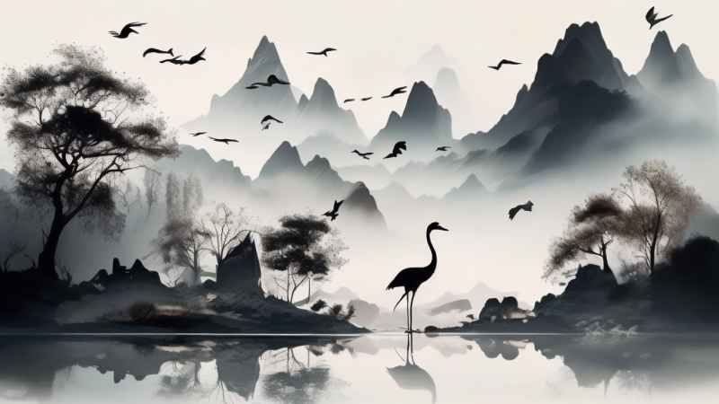 国风鹤山水风景插画 35