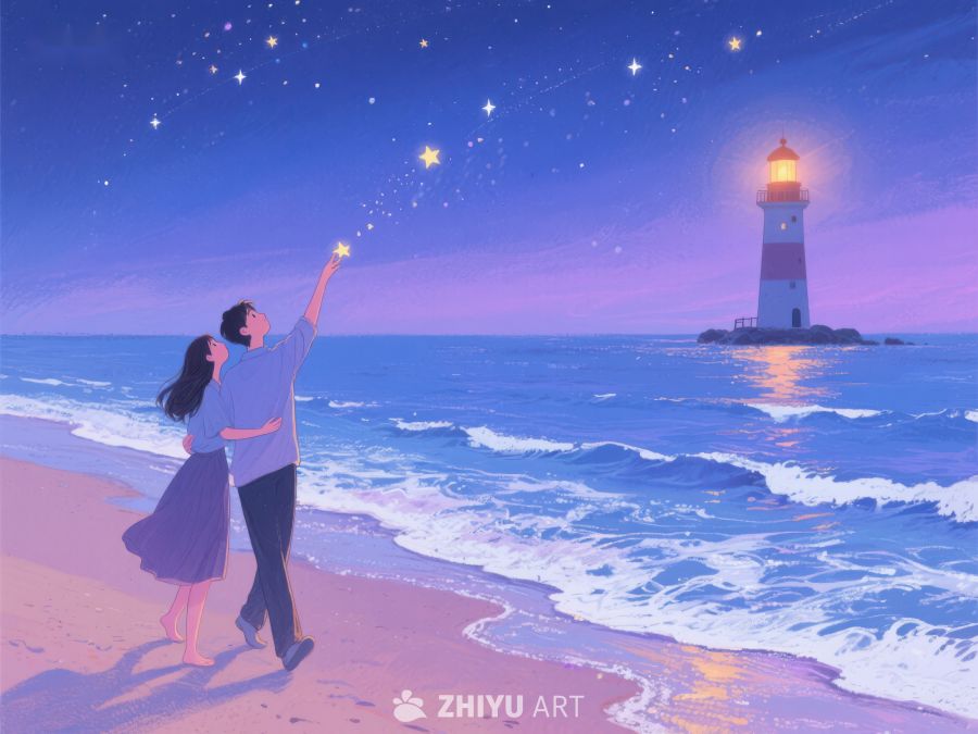 海边夜景，情侣共赏星空 229