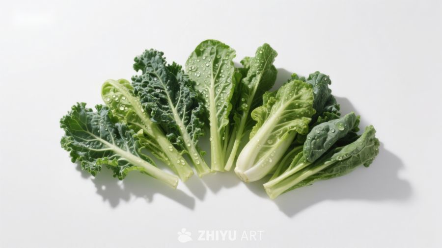 新鲜绿叶蔬菜排列展示