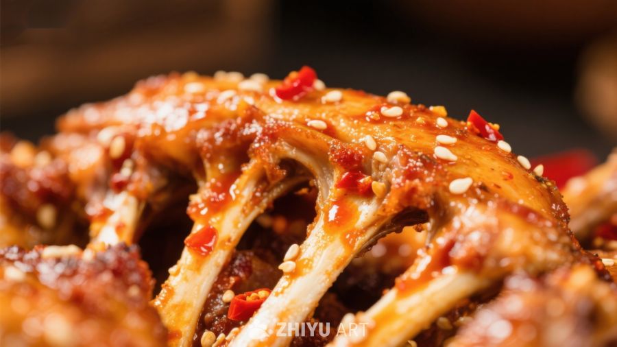 香辣烤鸡翅特写