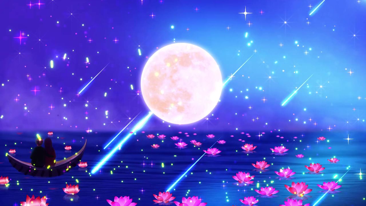 唯美大海上升月亮白月光蓝色夜空圆月明月大屏幕舞台LED视频  128