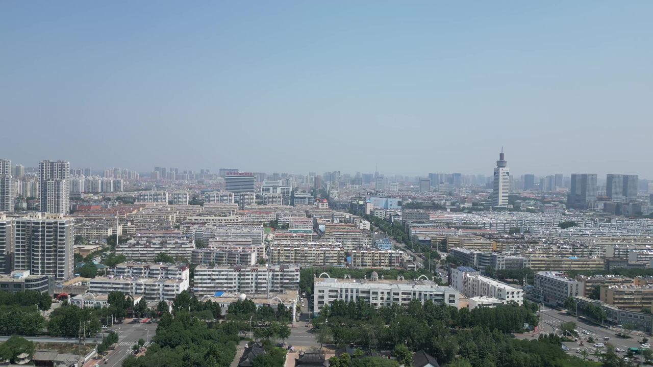 航拍山东济宁城市风光