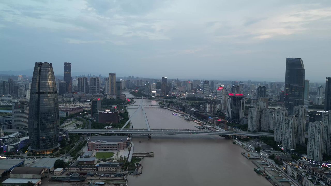航拍浙江宁波甬江外滩大桥