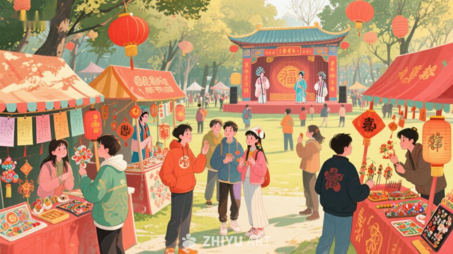 热闹的春节集市与传统表演 784
