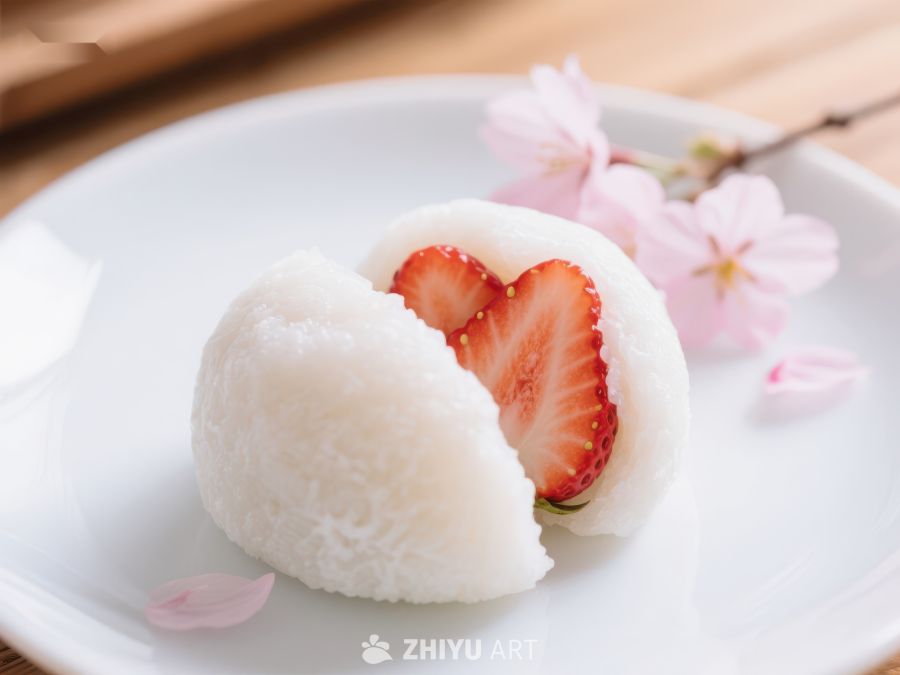 草莓夹心饭团与樱花装饰
