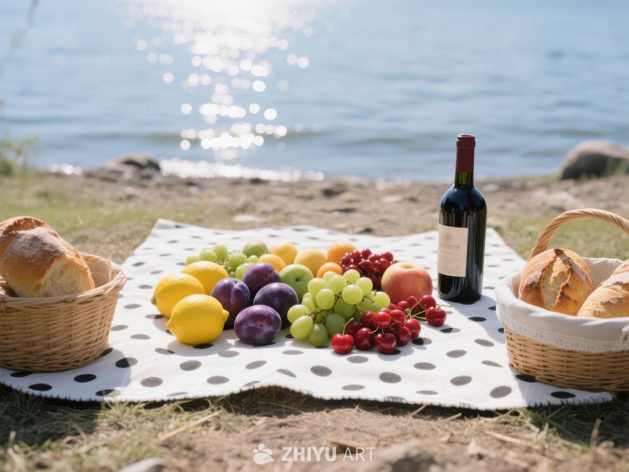 湖畔野餐布上的美食与美酒 272