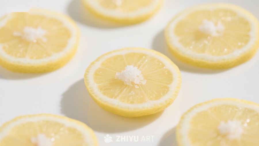 柠檬切片上的糖霜特写 222