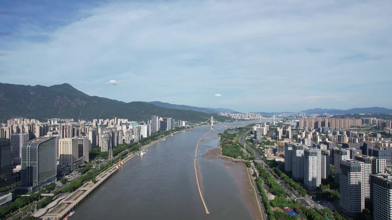 福建福州闽江风光桥梁交通航拍