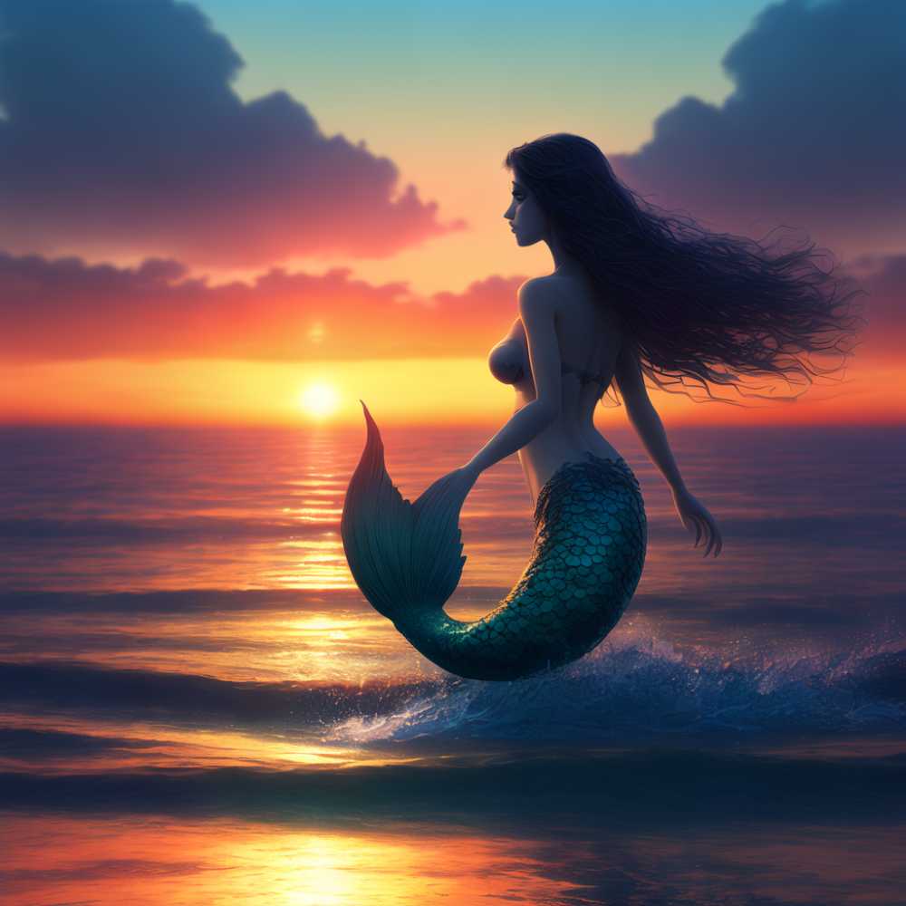 落日海上美人鱼