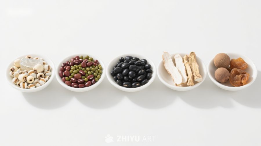 五种豆类食材的展示