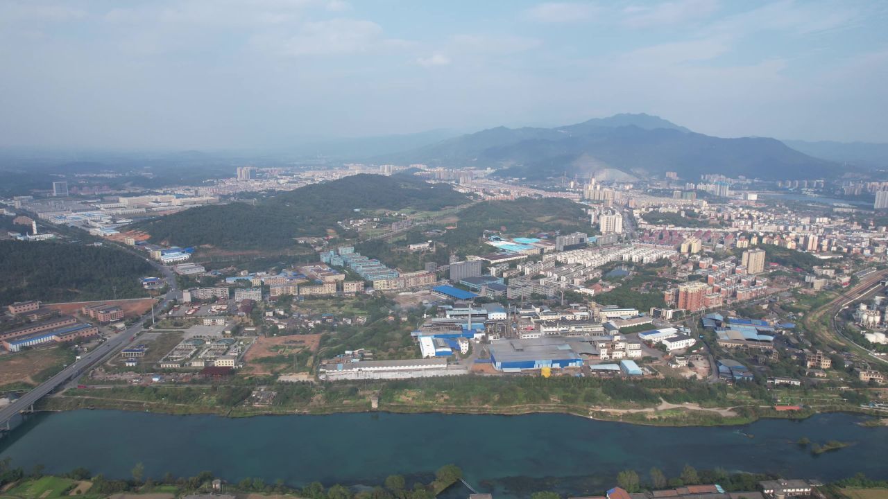 湖南资兴城市风光航拍  