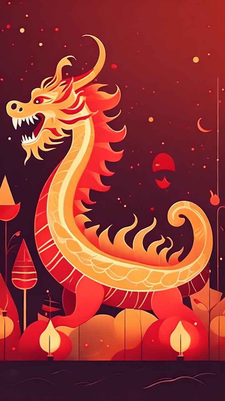 过年春节游龙灯简约插画 38