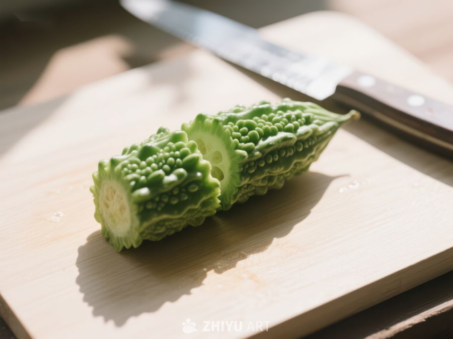 苦瓜切片置于砧板之上 184