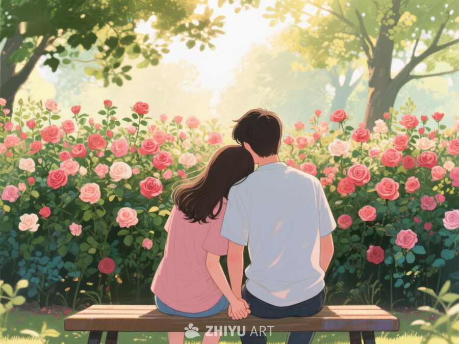情侣公园长椅赏花 513