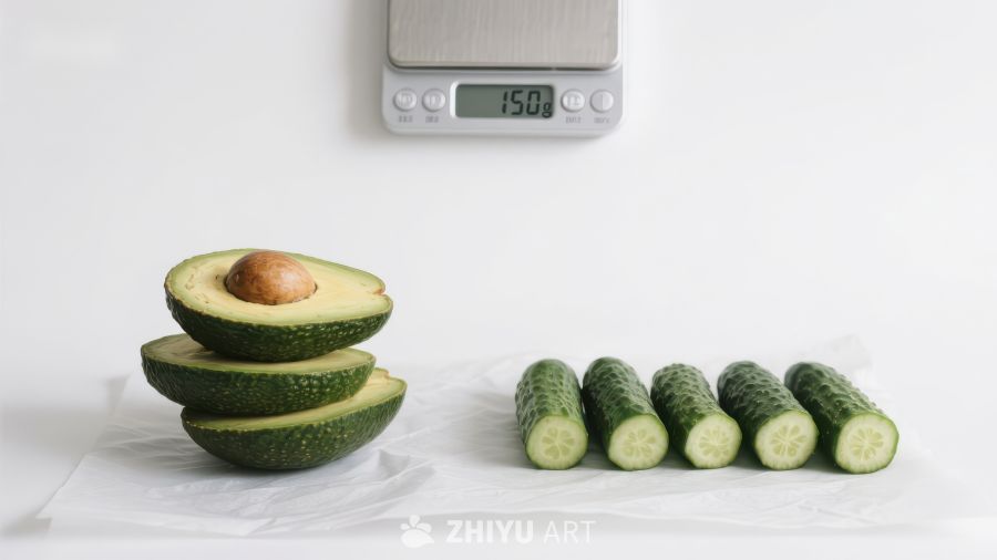 牛油果与黄瓜的重量对比