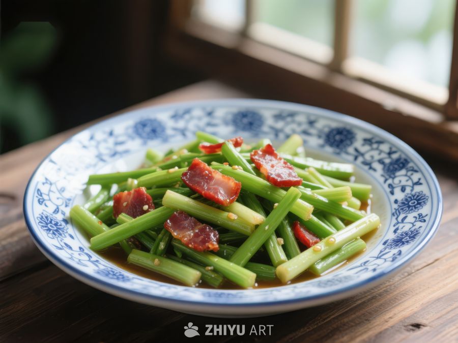 蒜薹炒腊肉，传统家常美味 943