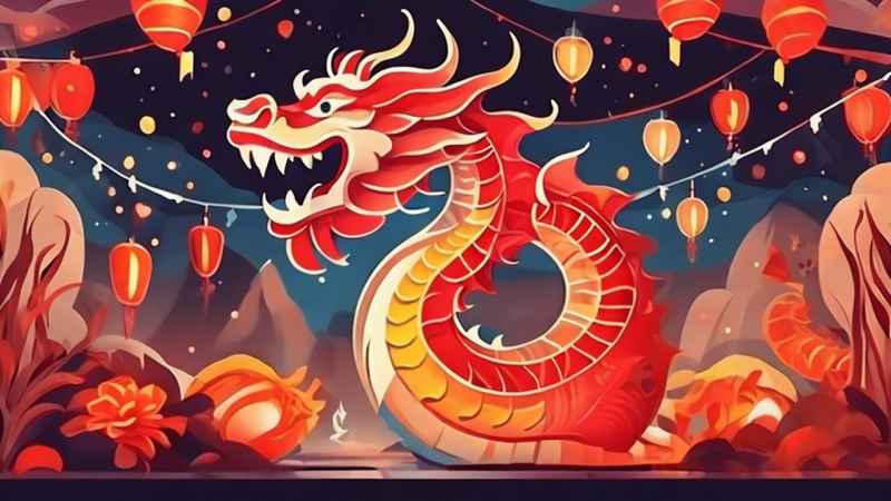 过年春节游龙灯简约插画 44