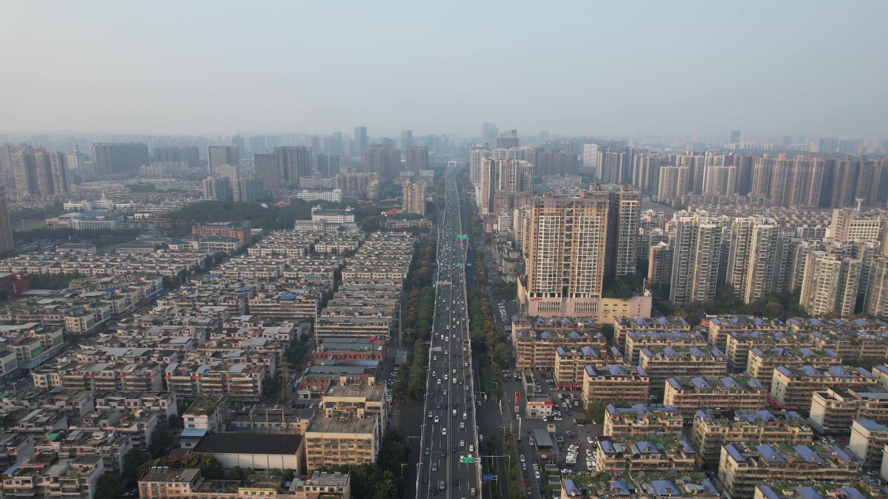 长沙万家丽高架桥城市拥堵交通航拍 