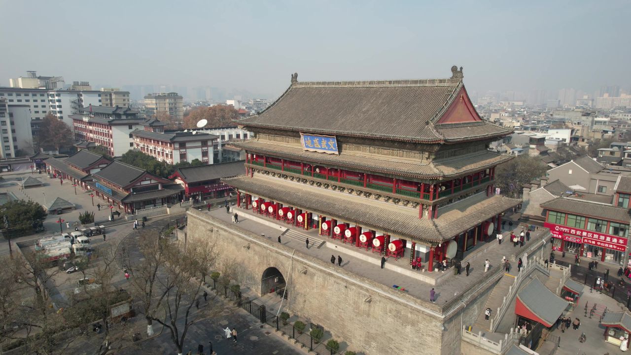 西安鼓楼历史文化古建筑航拍