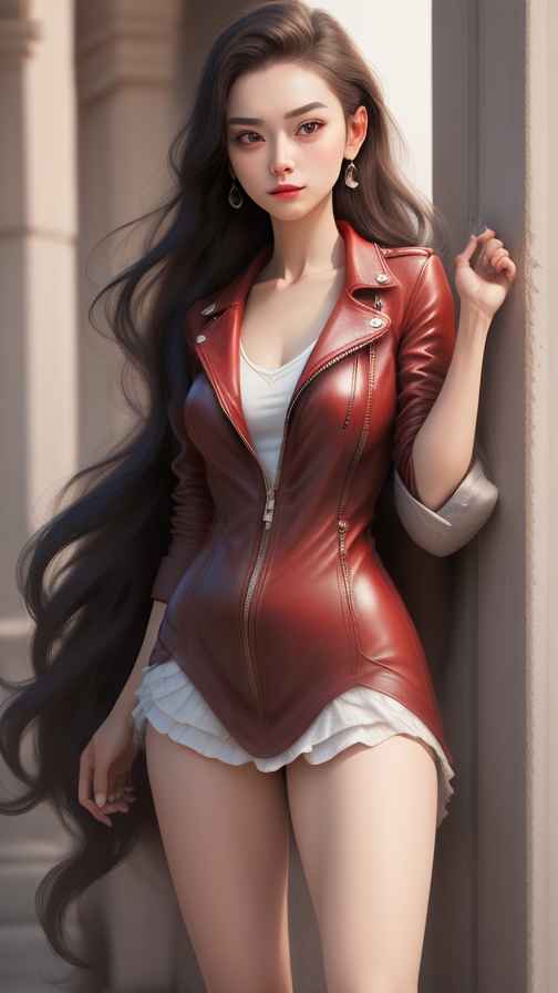 红色皮衣大美女