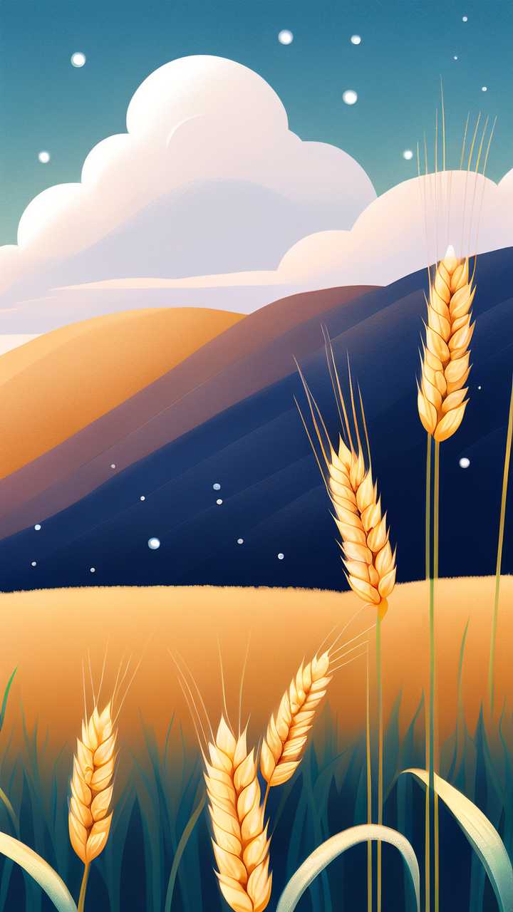 唯美小清新麦穗白露风景原创插画海报背景