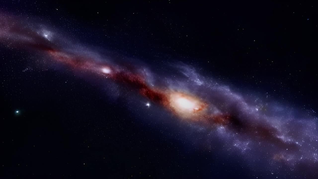 深色背景上分布着众多星星，其中可见一条由红色、白色