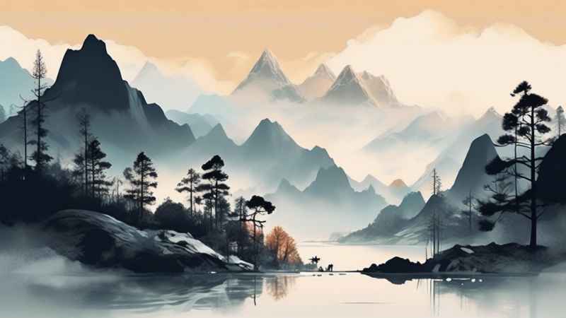 国风水彩画山水风景插画 67