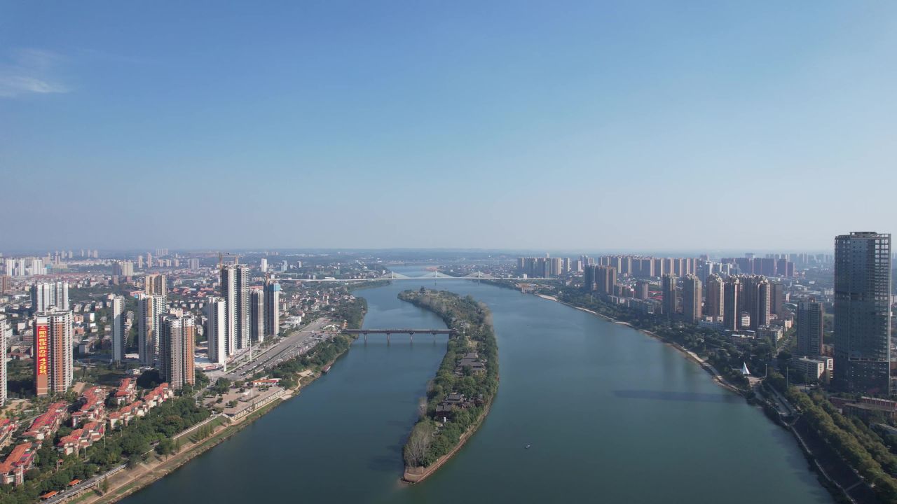 湖南衡阳东洲岛湘江航拍  